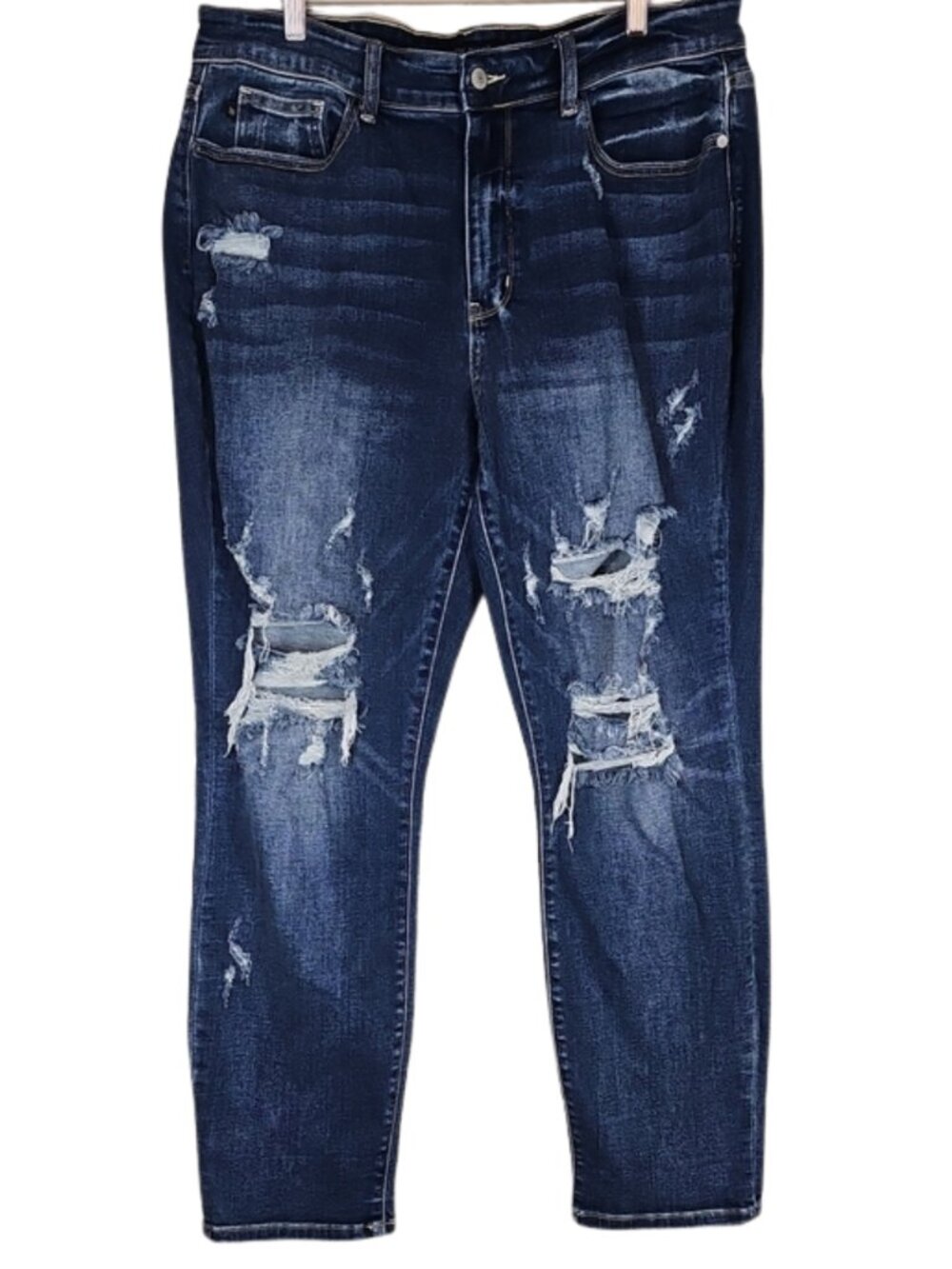 Judy Blue Boyfriend Fit Jeans Heavy Distressed Dark Wash Mid-Rise Plus Size 18W